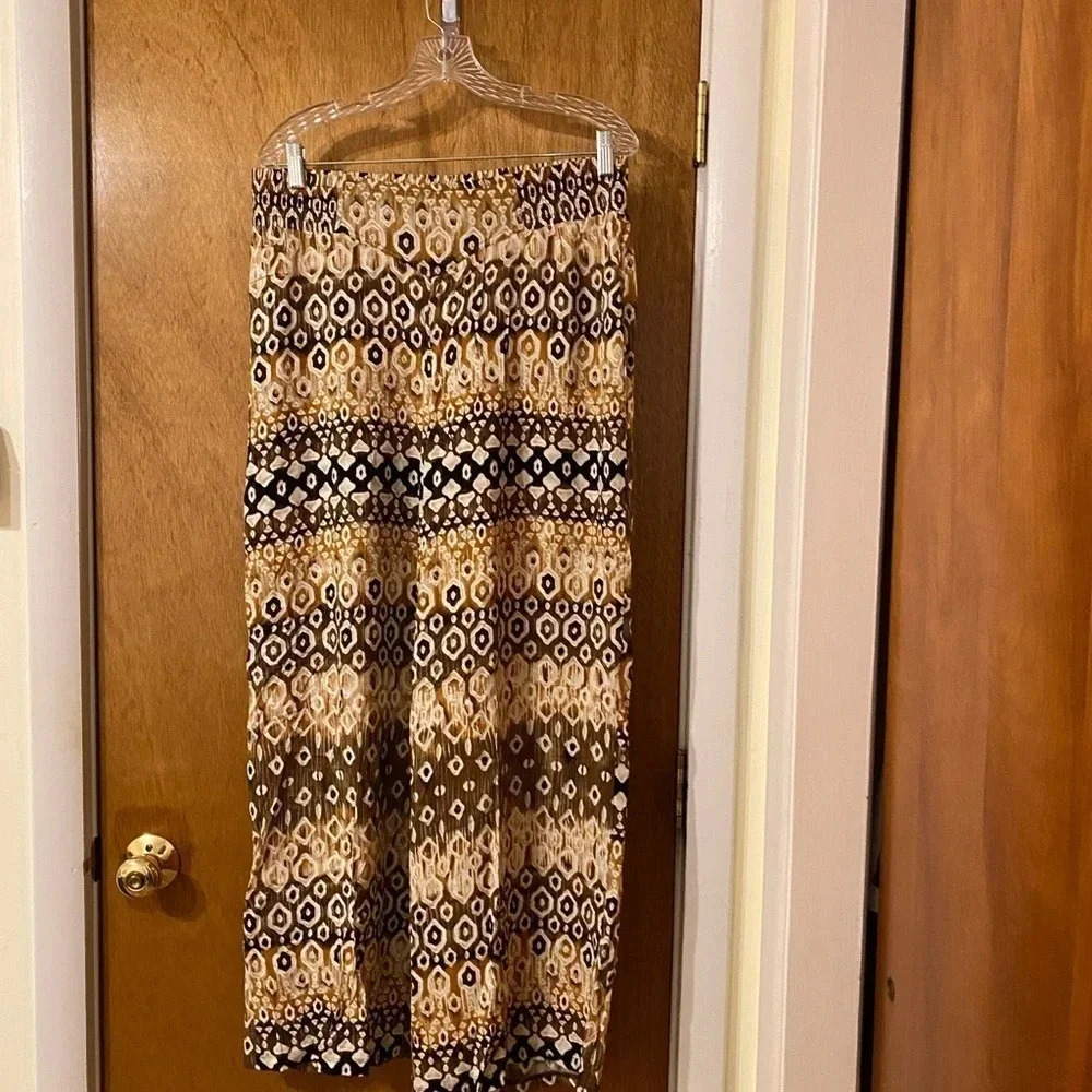 Dress Barn Multi-Color Browns Geometric Pattern Wide Leg Dress Pants Size Large